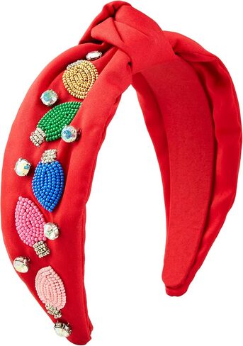 Mud Pie Women Holiday Beaded Headband, Red, outer width 3" | knot height 1 1/4" in Saudi Arabia
