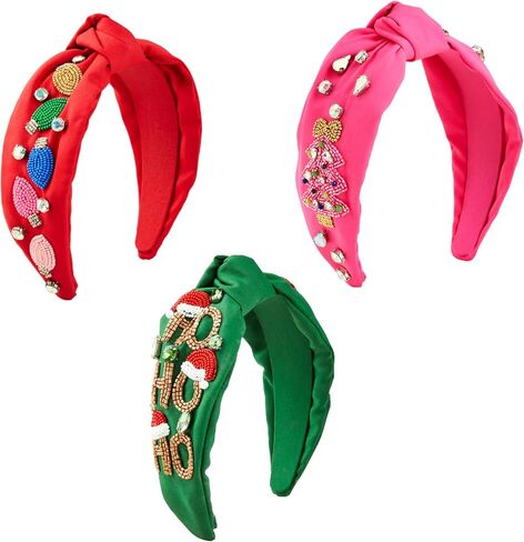 Mud Pie Women Holiday Beaded Headband, Red, outer width 3" | knot height 1 1/4" in Saudi Arabia
