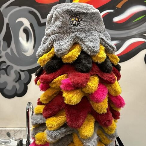 Faux Fur Fuzzy Bucket Hat Octopus Winter Plush Fluffy Warm Hat for Women Men Y2k Hat Grunge Accessories in Saudi Arabia