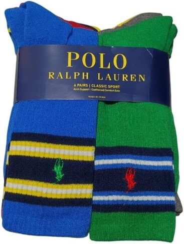 POLO RALPH LAUREN Men's 6-Pack Polo Classic Sport Crew Socks, Assorted, 10-13 in Saudi Arabia