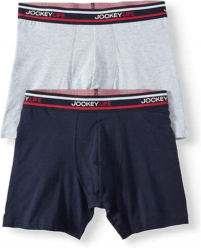 Jockey Life Men's Color Remix Cotton Stretch Boxer Brief, 2-Pack (XL, Navy/Grey) in Saudi Arabia