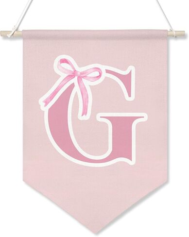 Personalized Canvas Hanging Pennant Flag Banner,Preppy Pink Bow Hanging Flag for Little Girls,Children's Room Wall Decor,Cute Monogrammed Gifts for Girls’ Bedroom,Nursery or Dorm,16x10.8In (Pink-S) in Saudi Arabia
