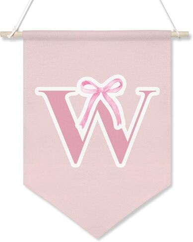 Personalized Canvas Hanging Pennant Flag Banner,Preppy Pink Bow Hanging Flag for Little Girls,Children's Room Wall Decor,Cute Monogrammed Gifts for Girls’ Bedroom,Nursery or Dorm,16x10.8In (Pink-S) in Saudi Arabia