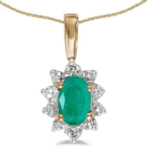 10k Yellow Gold Oval Emerald And Diamond Pendant with 18" Chain in Saudi Arabia