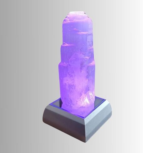 برج سيلينيت طبيعي بقاعدة إضاءة LED - ناطحة سحاب كريستالية مقاس 4 بوصات لتنظيف الطاقة والتأمل والديكور الروحي (سيلينيت) in Kuwait