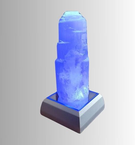 برج سيلينيت طبيعي بقاعدة إضاءة LED - ناطحة سحاب كريستالية مقاس 4 بوصات لتنظيف الطاقة والتأمل والديكور الروحي (سيلينيت) in Kuwait
