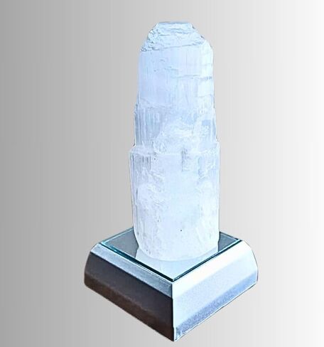 برج سيلينيت طبيعي بقاعدة إضاءة LED - ناطحة سحاب كريستالية مقاس 4 بوصات لتنظيف الطاقة والتأمل والديكور الروحي (سيلينيت) in Kuwait