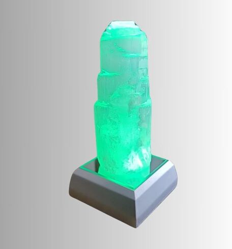 برج سيلينيت طبيعي بقاعدة إضاءة LED - ناطحة سحاب كريستالية مقاس 4 بوصات لتنظيف الطاقة والتأمل والديكور الروحي (سيلينيت) in Kuwait