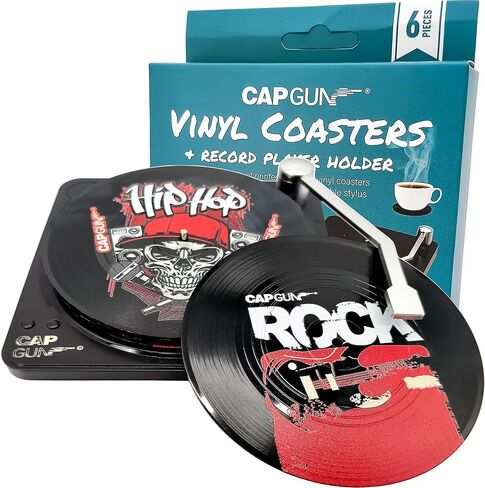 6PC Vinyl Record Coasters - Unique Music Themed Drink Pads, Funny Housewarming Gifts for Men & Women, Absorbent Bar & Table Protectors, Retro Decor for Office & Home in Saudi Arabia