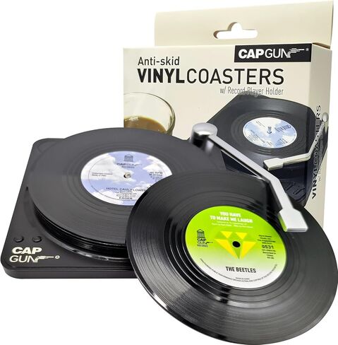 6PC Vinyl Record Coasters - Unique Music Themed Drink Pads, Funny Housewarming Gifts for Men & Women, Absorbent Bar & Table Protectors, Retro Decor for Office & Home in Saudi Arabia