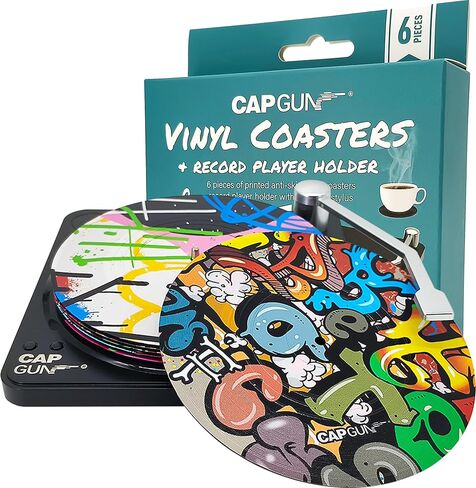 6PC Vinyl Record Coasters - Unique Music Themed Drink Pads, Funny Housewarming Gifts for Men & Women, Absorbent Bar & Table Protectors, Retro Decor for Office & Home in Saudi Arabia