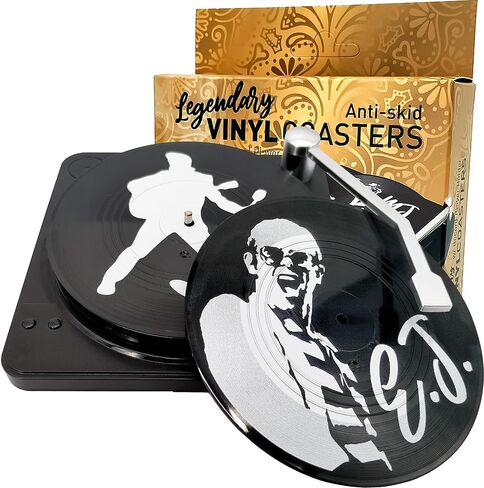 6PC Vinyl Record Coasters - Unique Music Themed Drink Pads, Funny Housewarming Gifts for Men & Women, Absorbent Bar & Table Protectors, Retro Decor for Office & Home in Saudi Arabia