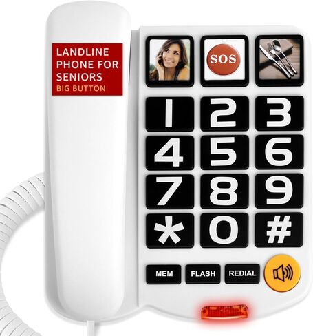 Uvital Big Button Phone for Seniors, Corded Landline Phone with 9 One-Touch Dialing Big Buttons, Hands-Free Calling, Loud Ringer, Easy to Use for Visually Impaired Telephone for Seniors in Kuwait