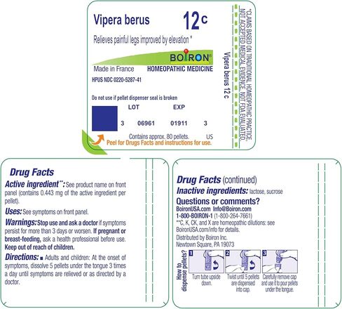Boiron Vipera Berus 12C for Painful Legs Improved by Elevation - 80 Pellets in Saudi Arabia