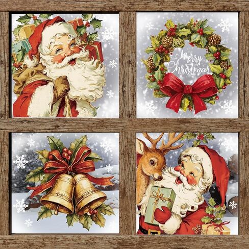 Whaline 4 Sheets Large Christmas Window Clings Santa Reindeer Holly Berry Bell Window Stickers Double-Sided Glass Decals for Winter Xmas Home Classroom Office Party Decoration in Saudi Arabia