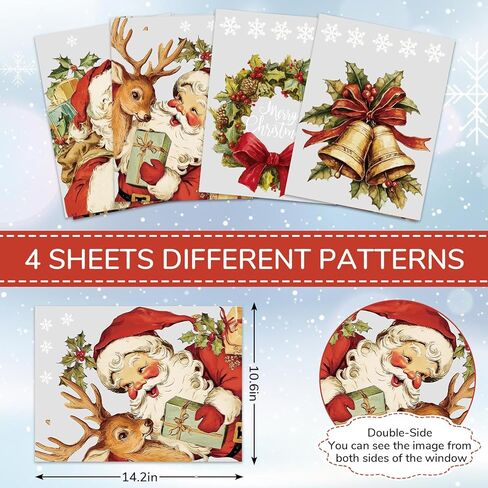 Whaline 4 Sheets Large Christmas Window Clings Santa Reindeer Holly Berry Bell Window Stickers Double-Sided Glass Decals for Winter Xmas Home Classroom Office Party Decoration in Saudi Arabia