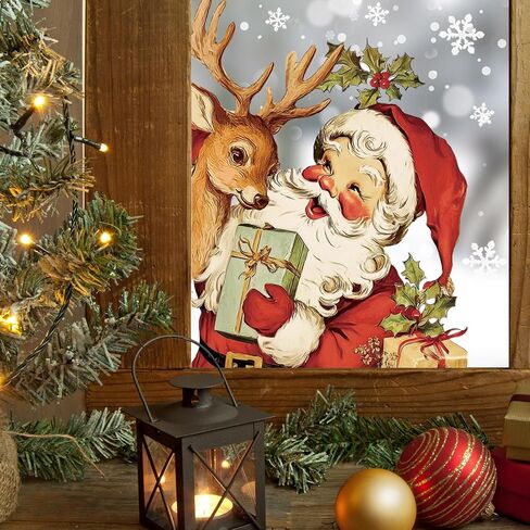 Whaline 4 Sheets Large Christmas Window Clings Santa Reindeer Holly Berry Bell Window Stickers Double-Sided Glass Decals for Winter Xmas Home Classroom Office Party Decoration in Saudi Arabia