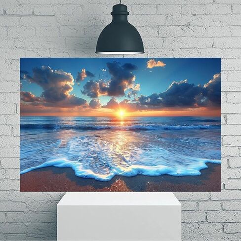 Ocean Sunset Beach Waves Vintage Rustic Canvas Wall Art - 12x18in Unframed Poster- Home & Office Decor for Living Room, Bedroom, Kitchen & Cafe in Saudi Arabia