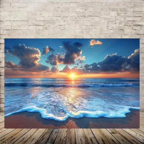 Ocean Sunset Beach Waves Vintage Rustic Canvas Wall Art - 12x18in Unframed Poster- Home & Office Decor for Living Room, Bedroom, Kitchen & Cafe in Saudi Arabia