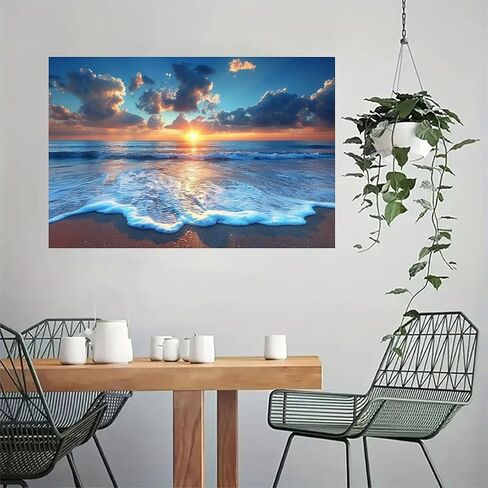 Ocean Sunset Beach Waves Vintage Rustic Canvas Wall Art - 12x18in Unframed Poster- Home & Office Decor for Living Room, Bedroom, Kitchen & Cafe in Saudi Arabia