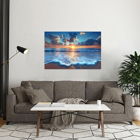 Ocean Sunset Beach Waves Vintage Rustic Canvas Wall Art - 12x18in Unframed Poster- Home & Office Decor for Living Room, Bedroom, Kitchen & Cafe in Saudi Arabia