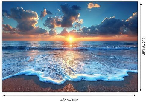 Ocean Sunset Beach Waves Vintage Rustic Canvas Wall Art - 12x18in Unframed Poster- Home & Office Decor for Living Room, Bedroom, Kitchen & Cafe in Saudi Arabia