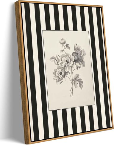 Yellow Framed Stripes Flower Canvas Wall Art Black White Striped Floral Painting Decor Pictures Vintage Sketch Plant Orchid Bedroom Living Posters Prints for Corridor Kitchen Room Decoration in Saudi Arabia