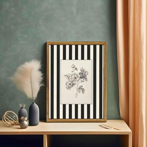 Yellow Framed Stripes Flower Canvas Wall Art Black White Striped Floral Painting Decor Pictures Vintage Sketch Plant Orchid Bedroom Living Posters Prints for Corridor Kitchen Room Decoration in Saudi Arabia