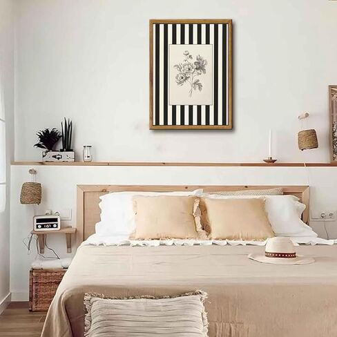 Yellow Framed Stripes Flower Canvas Wall Art Black White Striped Floral Painting Decor Pictures Vintage Sketch Plant Orchid Bedroom Living Posters Prints for Corridor Kitchen Room Decoration in Saudi Arabia