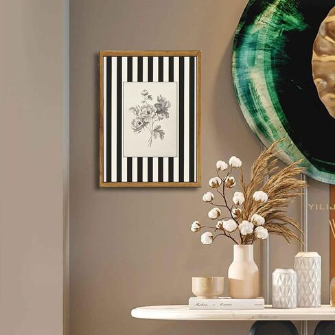 Yellow Framed Stripes Flower Canvas Wall Art Black White Striped Floral Painting Decor Pictures Vintage Sketch Plant Orchid Bedroom Living Posters Prints for Corridor Kitchen Room Decoration in Saudi Arabia