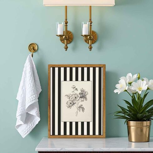 Yellow Framed Stripes Flower Canvas Wall Art Black White Striped Floral Painting Decor Pictures Vintage Sketch Plant Orchid Bedroom Living Posters Prints for Corridor Kitchen Room Decoration in Saudi Arabia