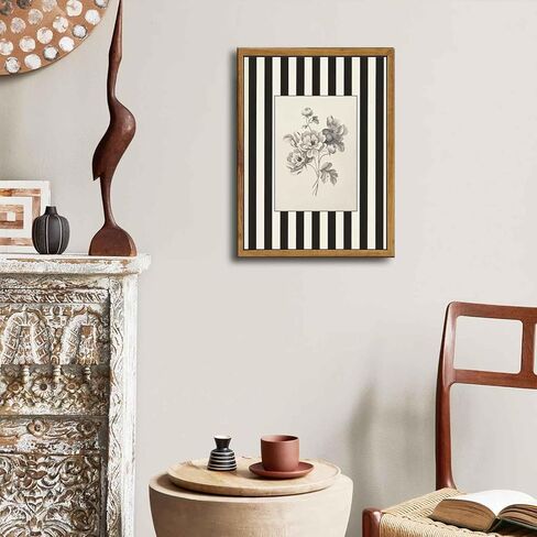 Yellow Framed Stripes Flower Canvas Wall Art Black White Striped Floral Painting Decor Pictures Vintage Sketch Plant Orchid Bedroom Living Posters Prints for Corridor Kitchen Room Decoration in Saudi Arabia