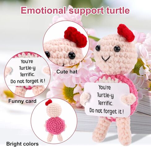 Positive Turtle, Cute Handmade Crochet Turtle with Encouragement Card Funny Emotional Turtle Support Doll Positive Crochet Animals Inspirational Gifts for Home Office Desktop Decor in Saudi Arabia