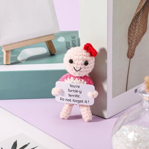 Positive Turtle, Cute Handmade Crochet Turtle with Encouragement Card Funny Emotional Turtle Support Doll Positive Crochet Animals Inspirational Gifts for Home Office Desktop Decor in Saudi Arabia