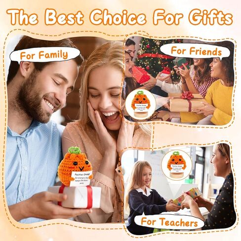Mini Funny Positive Orange Emotional Crochet Doll Support Cute Plush Knitted Orange Toy with Positive Card Holiday Christmas Birthday Gifts for Him Her Teacher Appreciation Gift Office Decor in Saudi Arabia