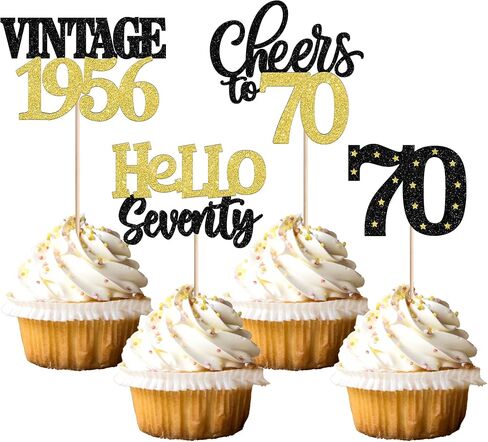 ZHUOWEISM 24 PCS Rose Gold 50th Birthday & Anniversary Cake Toppers - 24 Count - 4.3 inches x 2.6 inches - Celebration Occasion - Gold Color Family - Cupcake Toppers in Saudi Arabia