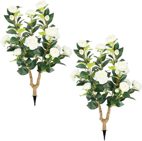 Sunnyglade 2 Packs 35.5" Artificial Camellia Tree, Faux White Camellia Flowers Plant with Spike, Fake Greenery Tree for Spring Home Front Door Outdoor Indoor Decoration (White) in Saudi Arabia
