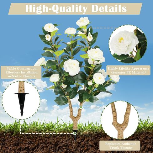 Sunnyglade 2 Packs 35.5" Artificial Camellia Tree, Faux White Camellia Flowers Plant with Spike, Fake Greenery Tree for Spring Home Front Door Outdoor Indoor Decoration (White) in Saudi Arabia