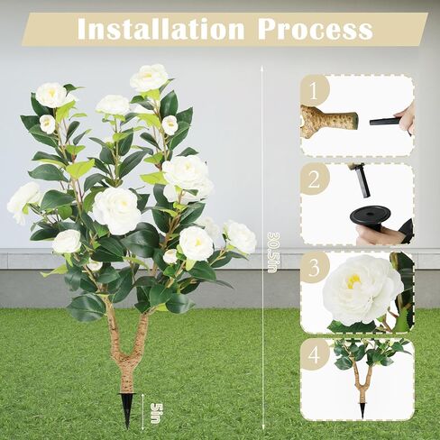 Sunnyglade 2 Packs 35.5" Artificial Camellia Tree, Faux White Camellia Flowers Plant with Spike, Fake Greenery Tree for Spring Home Front Door Outdoor Indoor Decoration (White) in Saudi Arabia