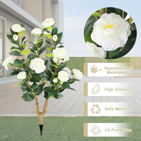 Sunnyglade 2 Packs 35.5" Artificial Camellia Tree, Faux White Camellia Flowers Plant with Spike, Fake Greenery Tree for Spring Home Front Door Outdoor Indoor Decoration (White) in Saudi Arabia