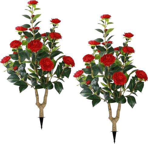 Sunnyglade 2 حزم 35.5 "شجرة الكاميليا الاصطناعية، نبات زهور الكاميليا البيضاء الصناعية مع ارتفاع، شجرة خضراء وهمية لفصل الربيع المنزل الأمامي الباب الخارجي الديكور الداخلي (أبيض) in Kuwait