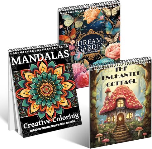 3Pcs Coloring Books for Adults Relaxation Coloring Book for Women Spiral Bound Printed On One Side(Beauty of Mandala & Butterfly & Wishing) in Kuwait