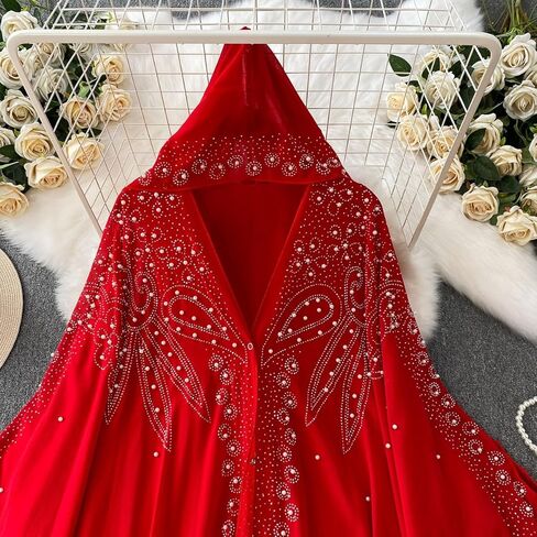 Women's Long Sleeve Ditsy Floral Jalabiya V Neck Modest Four Seasons Arabian Clothing Red in Saudi Arabia
