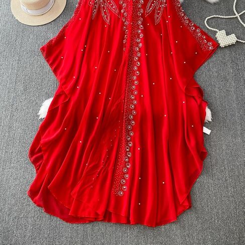 Women's Long Sleeve Ditsy Floral Jalabiya V Neck Modest Four Seasons Arabian Clothing Red in Saudi Arabia