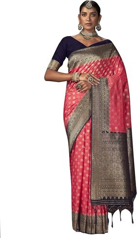 Elina fashion Sarees For Women Indian Banarasi Art Silk Sari Woven Bollywood Saree & Unstitched Blouse in Saudi Arabia