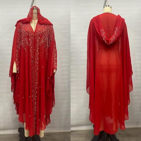 Women's Long Sleeve Ditsy Floral Jalabiya V Neck Modest Four Seasons Arabian Clothing Red in Saudi Arabia