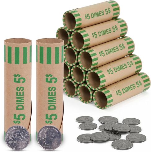 PM Company 128 Pcs Preformed Coin Wrappers Rolls — Assorted Heavy Duty Rolls Wrappers for Quarters, Pennies, Nickels, and Dimes in Kuwait