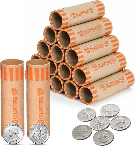 PM Company 128 Pcs Preformed Coin Wrappers Rolls — Assorted Heavy Duty Rolls Wrappers for Quarters, Pennies, Nickels, and Dimes in Kuwait