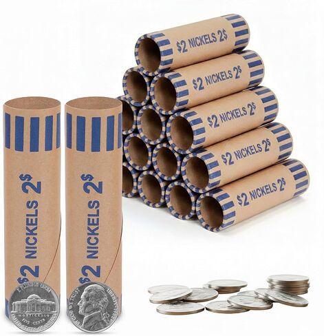 PM Company 128 Pcs Preformed Coin Wrappers Rolls — Assorted Heavy Duty Rolls Wrappers for Quarters, Pennies, Nickels, and Dimes in Kuwait