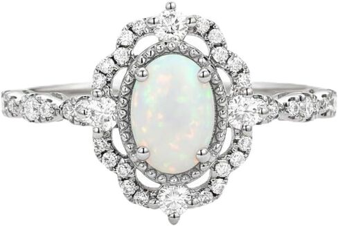 925 Sterling Silver Genuine Opal Engagement Rings for Women Center 1.5 Carat Oval Shaped Vintage Opal Birthstone Rings with Moissanite for Wedding Anniversary in Saudi Arabia